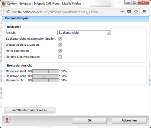 Abb. 3 Spaltenansicht im Content Navigator einrichten