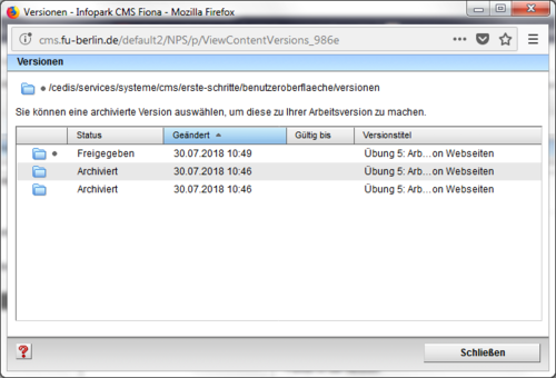 Abb. 1: Archivierte Version wiederherstellen