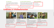 Linklisten in Inhaltselementen der Webseite www.fu-berlin.de