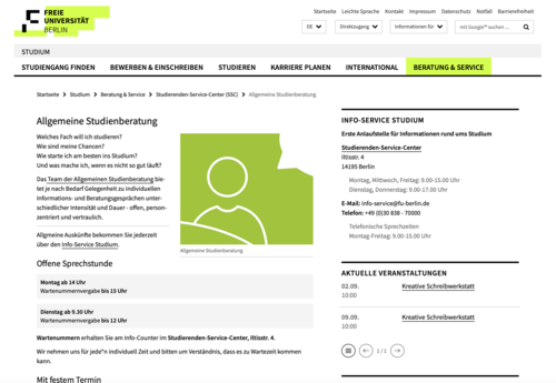 Inhaltselemente der rechten Spalte (Standardlayout)