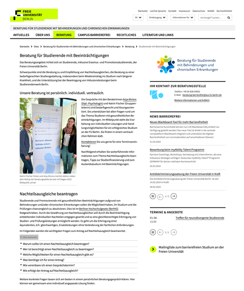Inhaltselemente einer Startseite (Standardlayout)