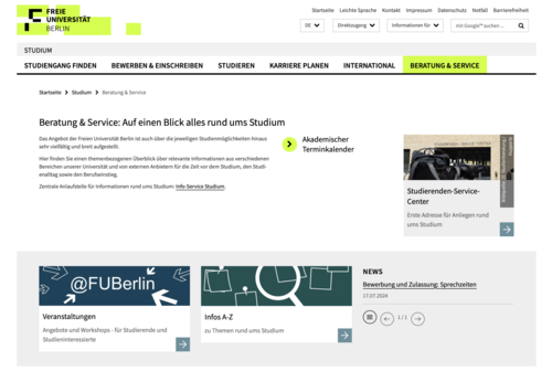 Inhaltselemente einer Startseite (flexibles zeilenbasiertes Layout)