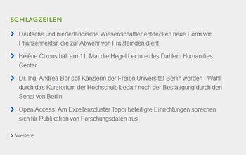 Schlagzeilen auf www.fu-berlin.de