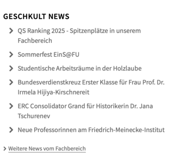 Schlagzeilen auf der Startseite des Fachbereichs Geschichts- und Kulturwissenschaften
