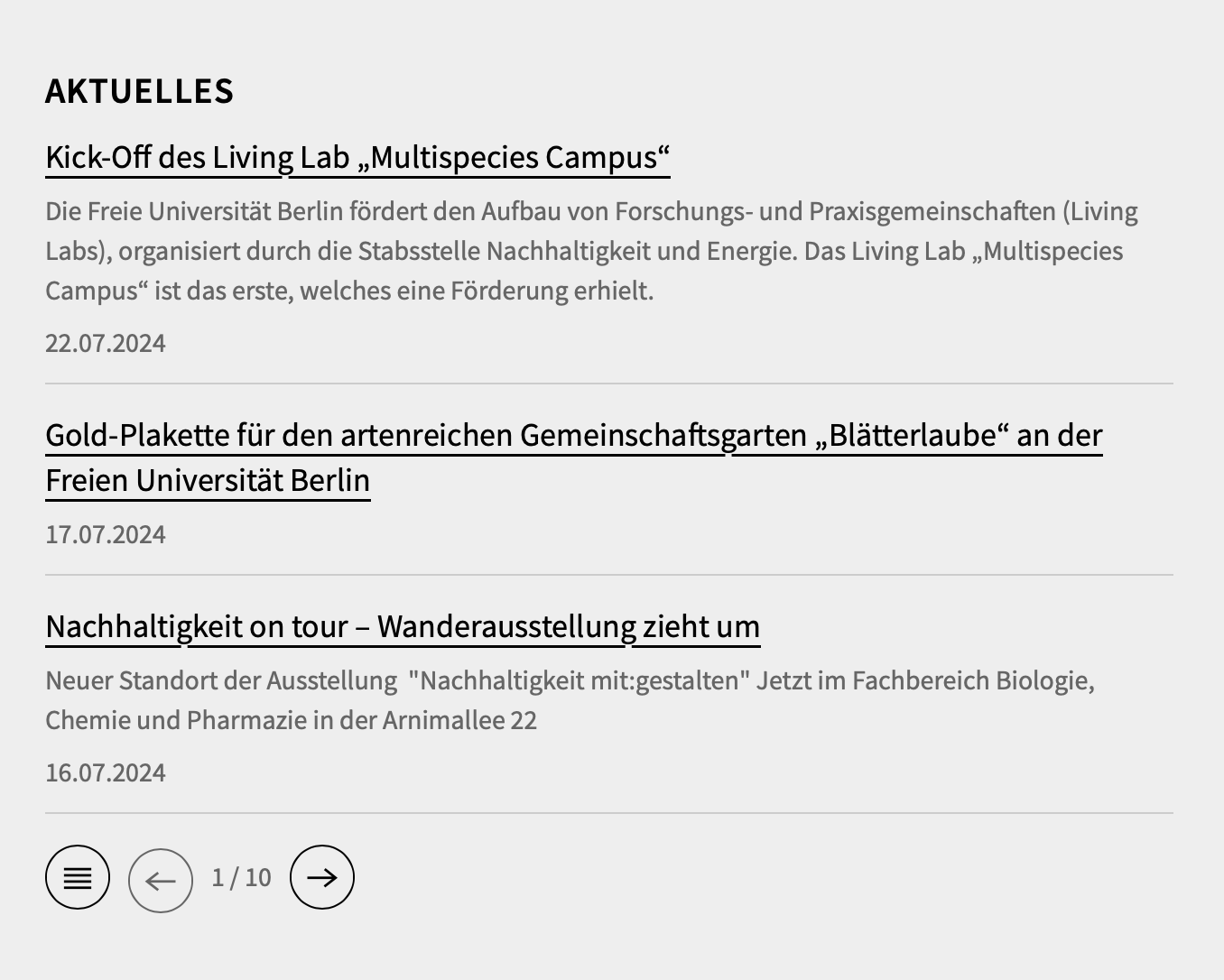 News-Box auf einer Startseite (zeilenbasiertes Layout)