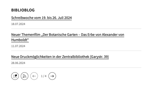 RSS-Box "Biblioblog" auf der Webseite "Bibliotheken"