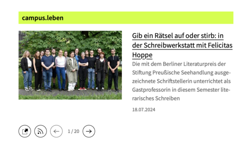 RSS-Box "campus.leben" auf der Startseite des Fachbereichs Philosophie und Geisteswissenschaften