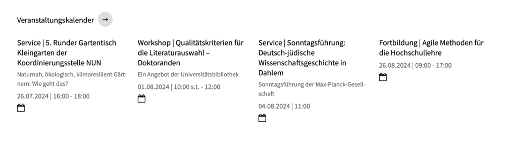Animierte Vorgestellt-Box mit Terminen