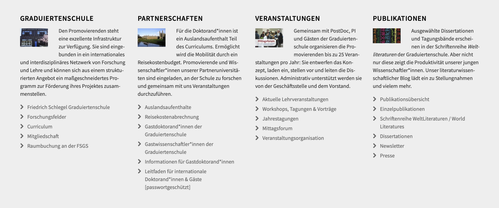 Textboxen auf der Startseite der FSGS